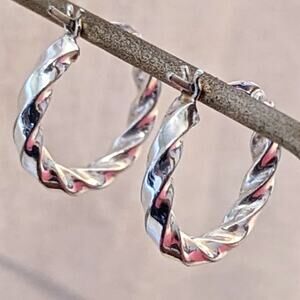 Silver Tone Twisted Hoop Earrings